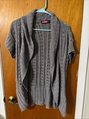 Soffe Gray Open-Weave Short Sleeve Cardigan